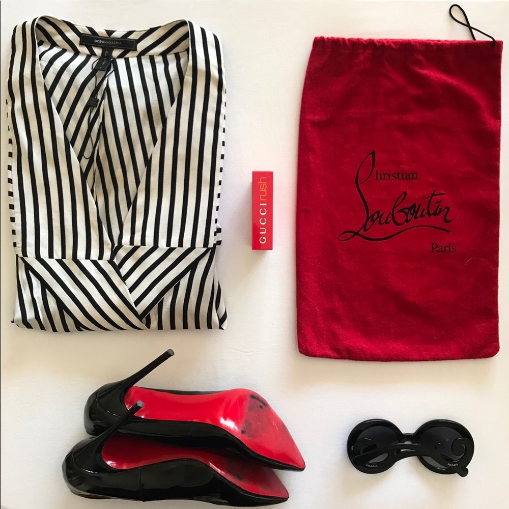 BCBG Black and white striped blouse